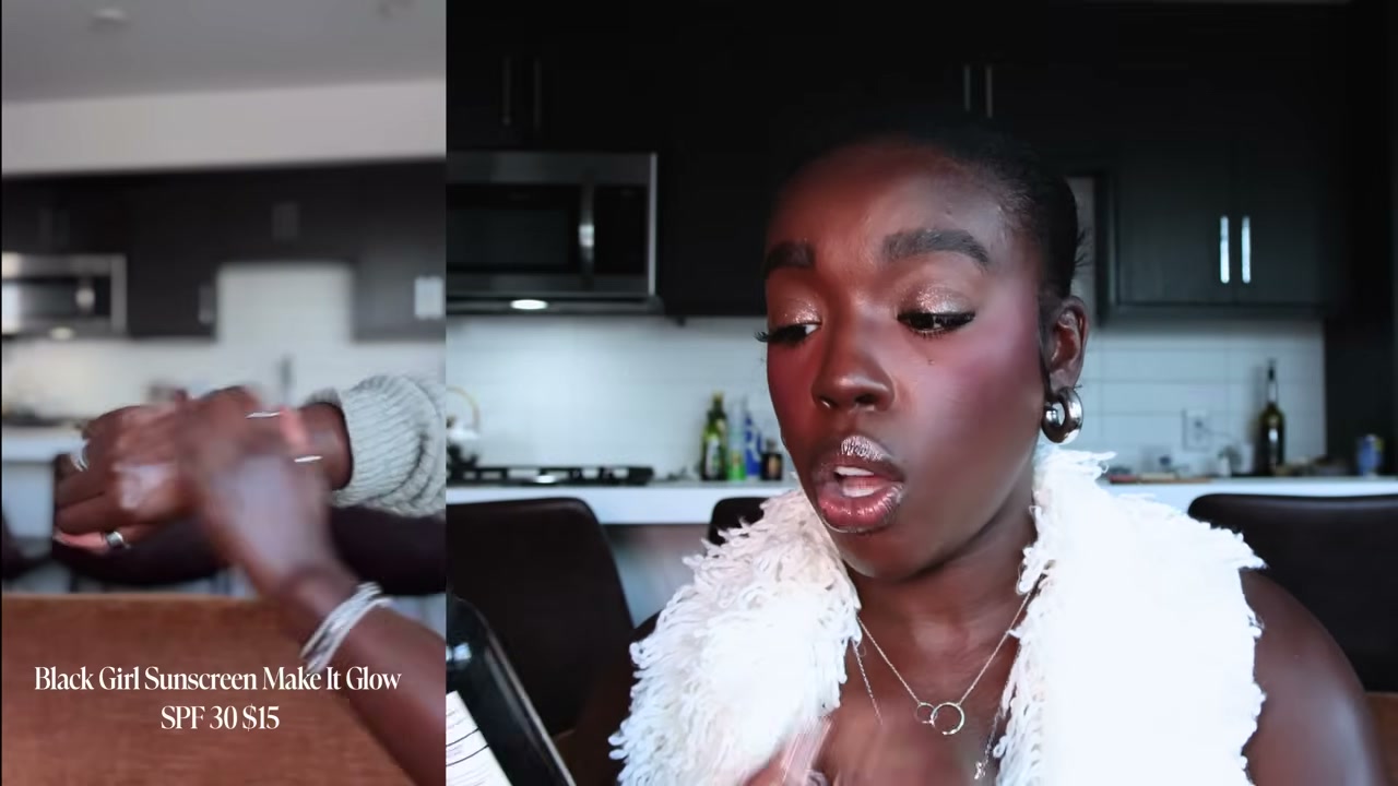 @simonenicole reviewing Black Girl Sunscreen Make It Glow SPF 30 at 23:54 in a YouTube Shorts video