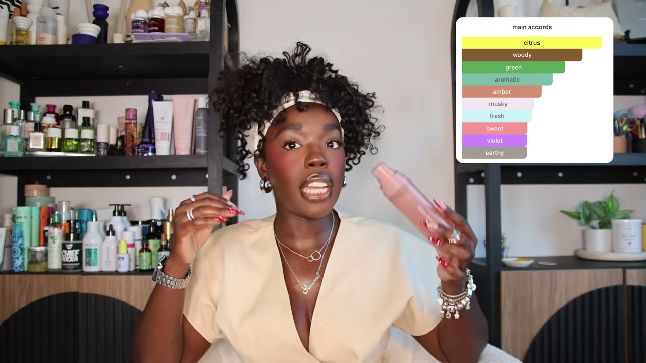 @simonenicole reviewing Rare Beauty Find Comfort Body and Hair Fragrance Mist at 10:10 in a YouTube Shorts video