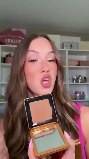 @skylerreneee reviewing Haus Labs Power Sculpt Velvet Talc-Free Powder Bronzer at 01:56 in a YouTube Shorts video