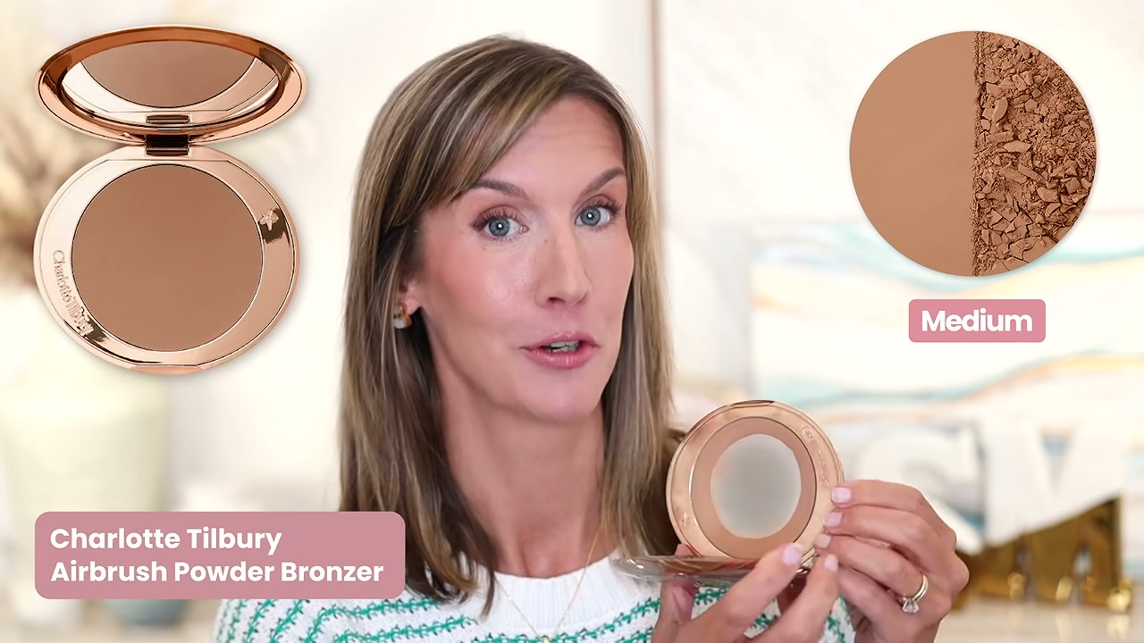@stephaniemarie reviewing Charlotte Tilbury Airbrush Powder Bronzer at 06:03 in a YouTube Shorts video