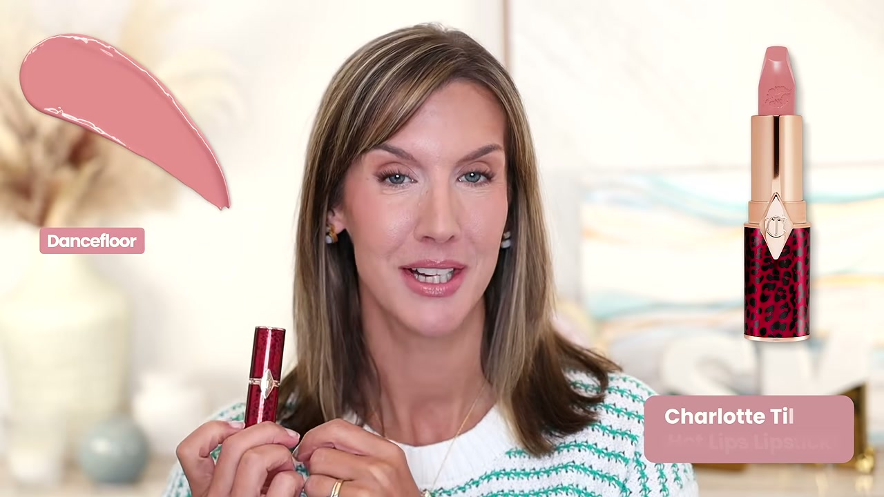 @stephaniemarie reviewing Charlotte Tilbury Lipstick in Dancefloor Princess at 01:18 in a YouTube Shorts video