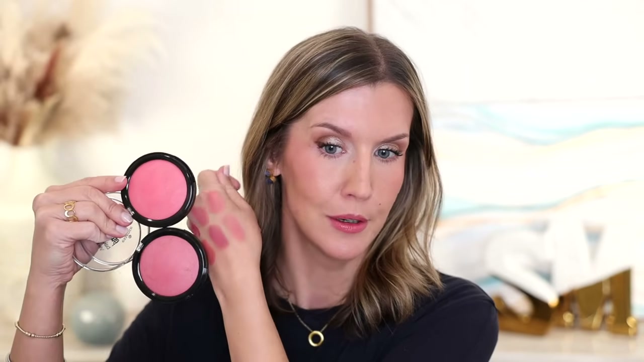 @stephaniemarie reviewing Essence Pure Nude Baked Blush at 18:06 in a YouTube Shorts video