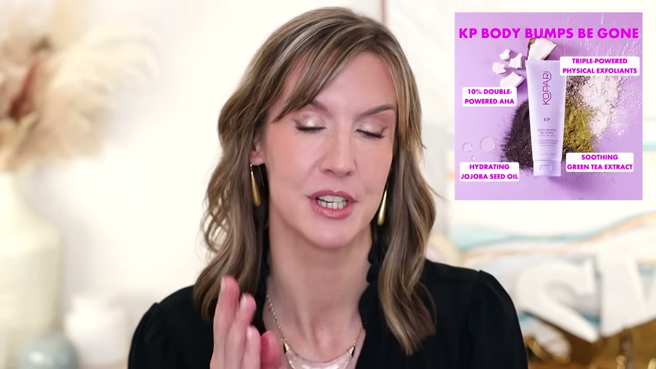 @stephaniemarie reviewing Kopari Beauty KP Body Bumps Be Gone at 04:12 in a YouTube Shorts video