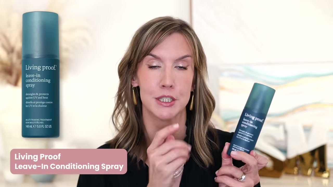 @stephaniemarie reviewing Living Proof Leave-In Conditioning Spray at 12:39 in a YouTube Shorts video