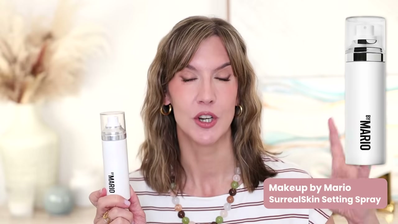 @stephaniemarie reviewing MAKEUP BY MARIO Surrealskin Waterproof Setting Spray with 16HR Wear at 05:27 in a YouTube Shorts video