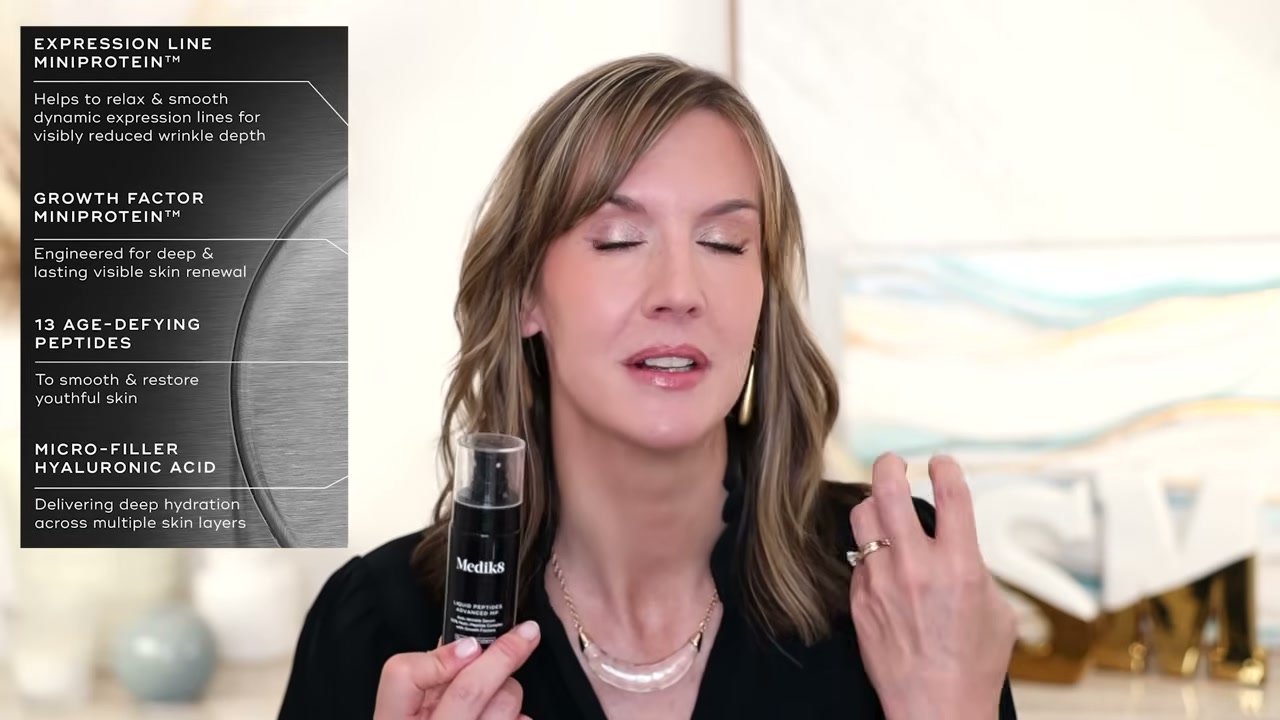 @stephaniemarie reviewing Medik8 Liquid Peptides Advanced MP Anti-Wrinkle Serum at 06:08 in a YouTube Shorts video