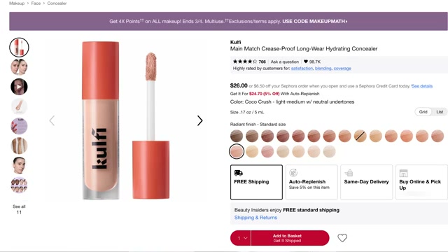 @tati reviewing Kulfi Main Match Hydrating Concealer at 07:18 in a YouTube Shorts video