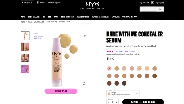 @tati reviewing NYX Bare with Me Concealer Serum at 07:07 in a YouTube Shorts video