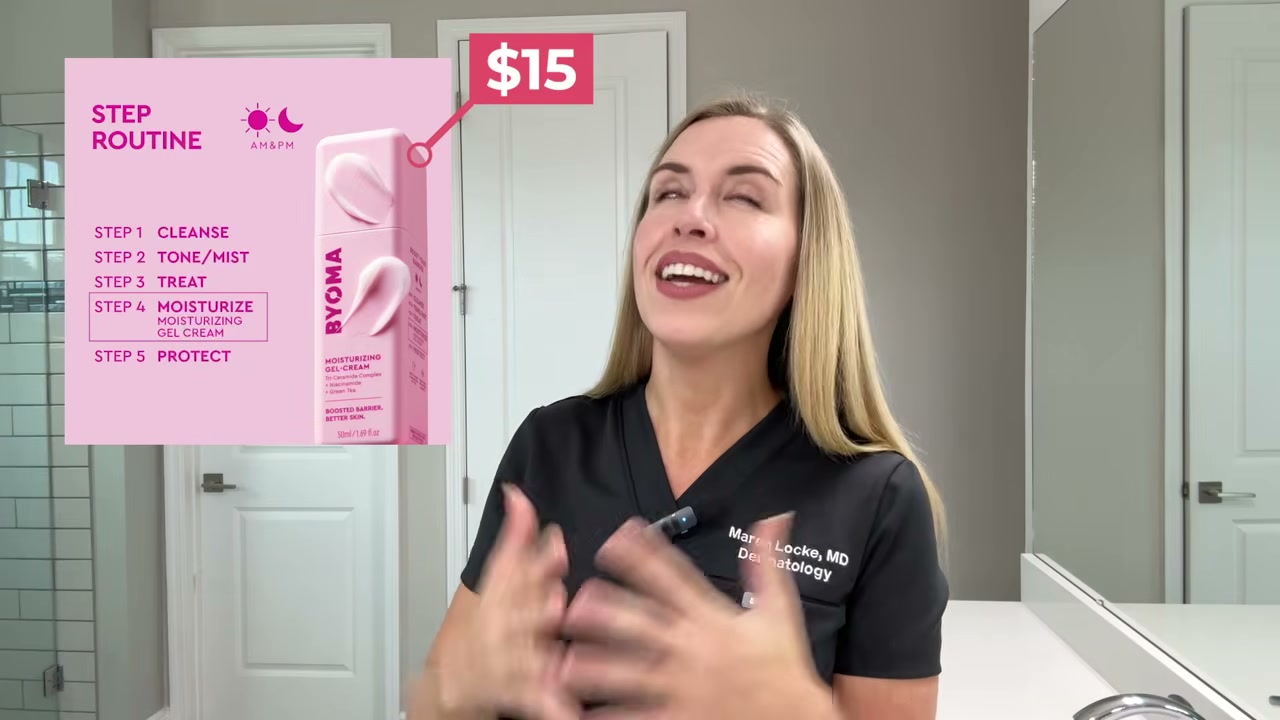 @thebudgetdermatologist reviewing BYOMA Gel Cream Moisturizer at 11:10 in a YouTube Shorts video