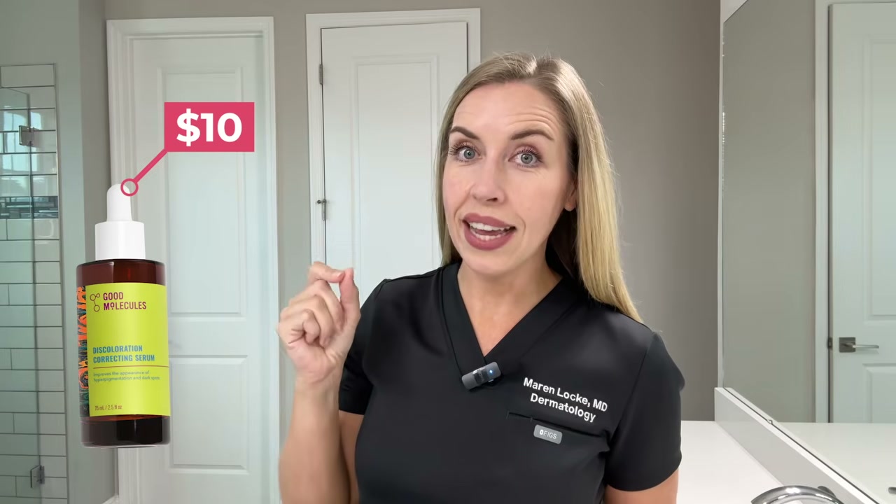 @thebudgetdermatologist reviewing Good Molecules Mandelic Serum at 09:32 in a YouTube Shorts video