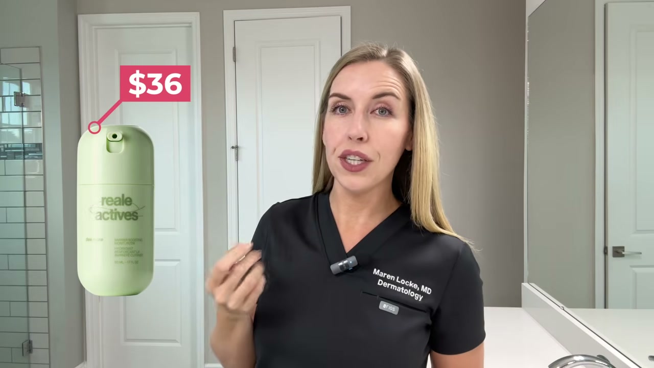 @thebudgetdermatologist reviewing Reale Actives Dew More Moisturizer at 10:36 in a YouTube Shorts video