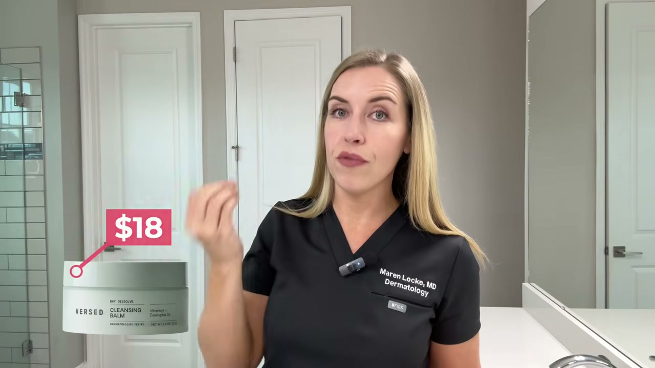 @thebudgetdermatologist reviewing Versed Day Dissolve Cleansing Balm at 06:54 in a YouTube Shorts video