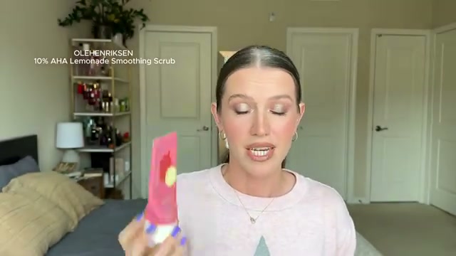 @theelenakoira reviewing Ole Henriksen Strawberry Lemonade Smoothing Scrub at 02:16 in a YouTube Shorts video